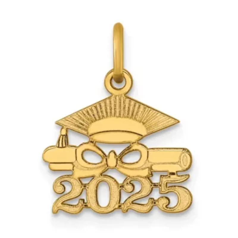 14K Yellow Gold Graduation Cap and Diploma 2025 Charm
