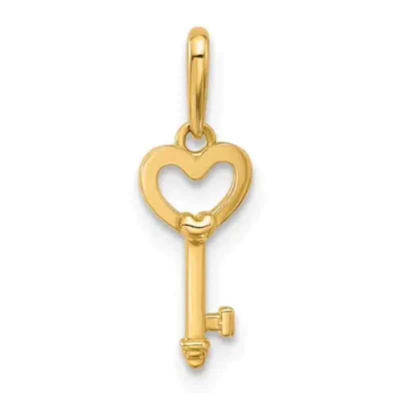 14K Yellow Gold Polished Heart Key Pendant