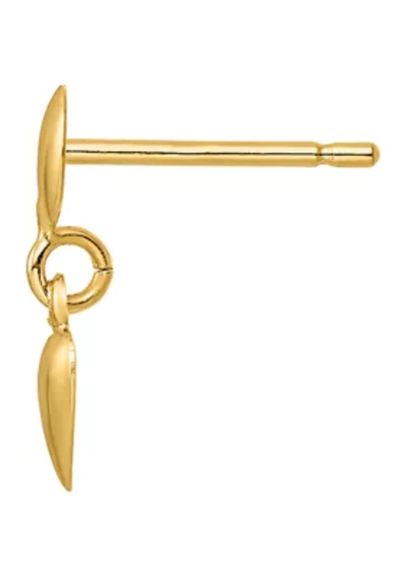 14K Yellow Gold Polished Heart Post Dangle Earrings