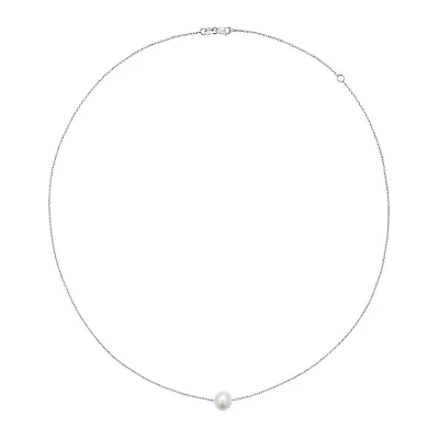 14K Solitaire Pearl Necklace on Cable Chain