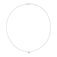 14K Solitaire Pearl Necklace on Cable Chain