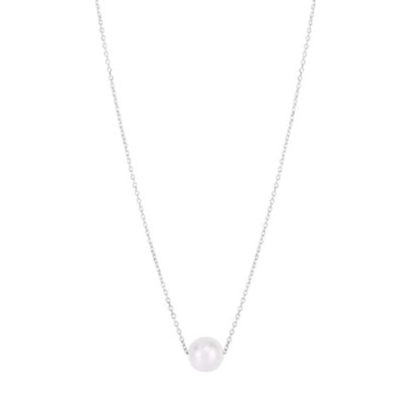 14K Solitaire Pearl Necklace on Cable Chain