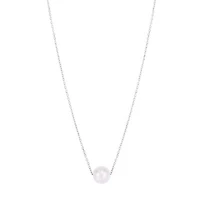 14K Solitaire Pearl Necklace on Cable Chain