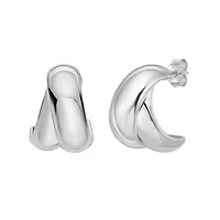 SS Puffed Double Row C-Hoop Earring W/Push Back