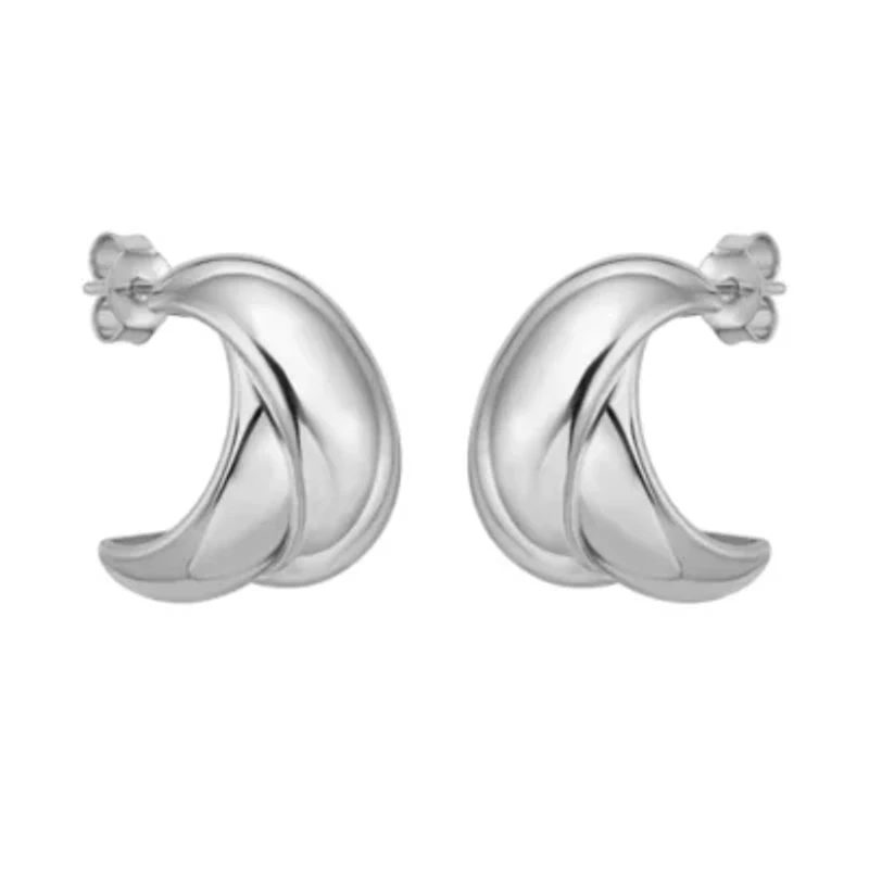 SS Puffed Double Row C-Hoop Earring W/Push Back