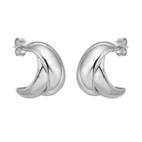 SS Puffed Double Row C-Hoop Earring W/Push Back