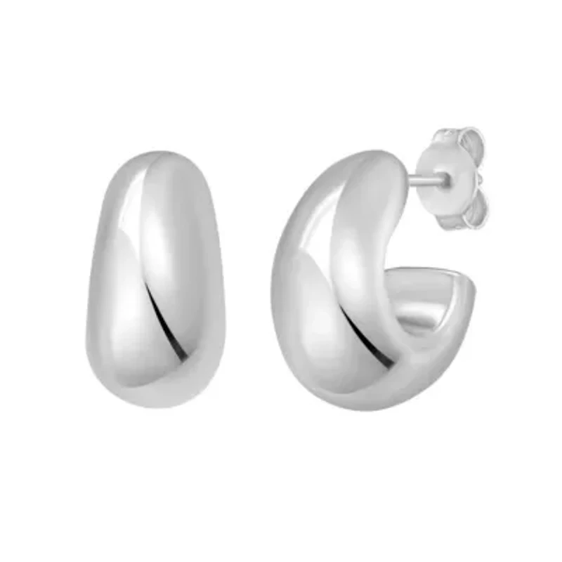 SS Twisted Puffed C-Hoop Earring With Push Back