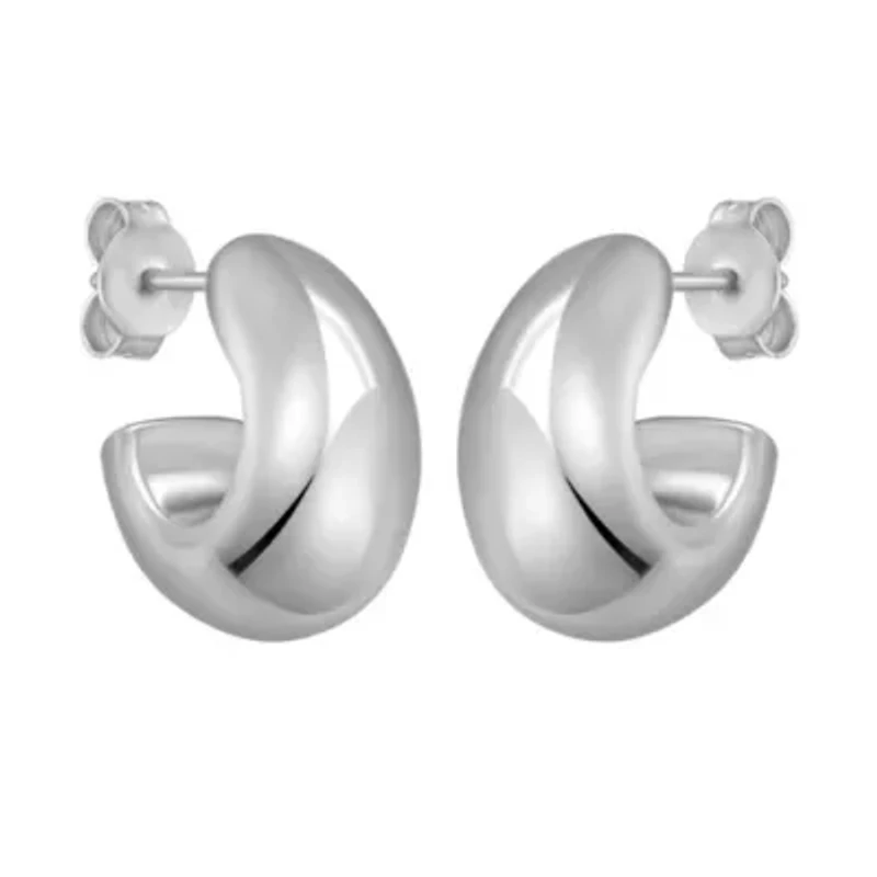 SS Twisted Puffed C-Hoop Earring With Push Back