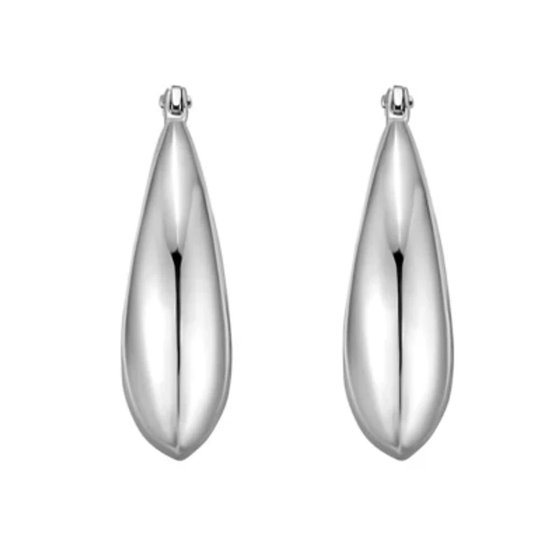SS Sculptural Crescent Hoop With Hinged Clasp