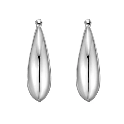SS Sculptural Crescent Hoop With Hinged Clasp