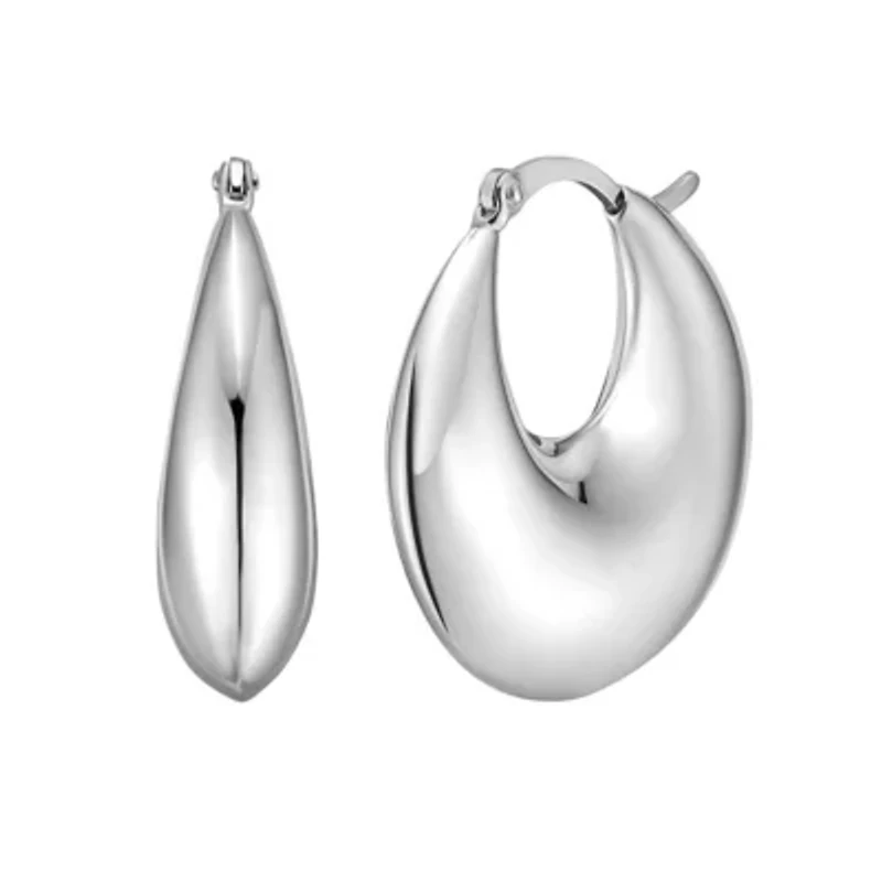 SS Sculptural Crescent Hoop With Hinged Clasp
