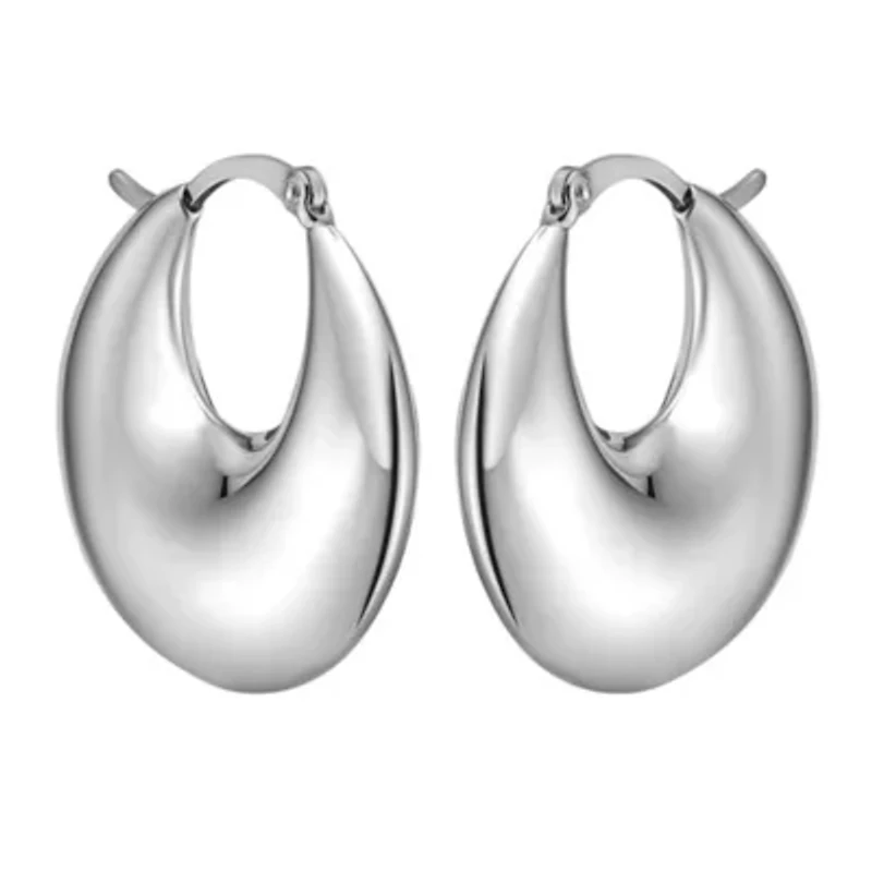 SS Sculptural Crescent Hoop With Hinged Clasp