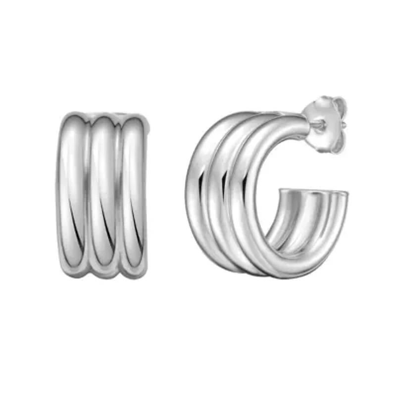 SS Triple Row Hoop Earring Back Clasp