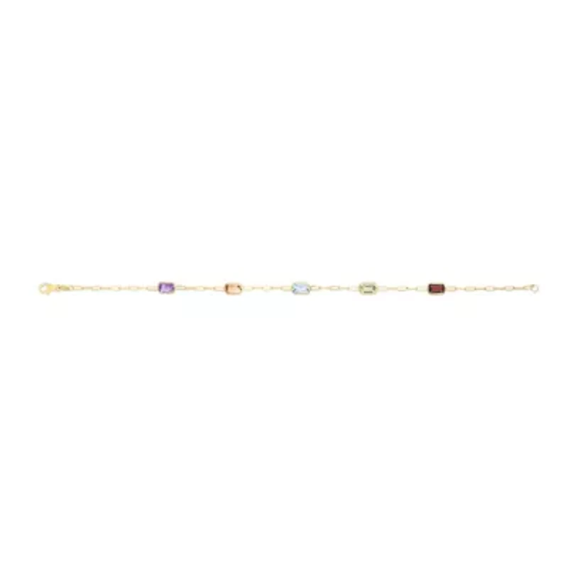14K Gold Paperclip Bracelet With Multiple Stones