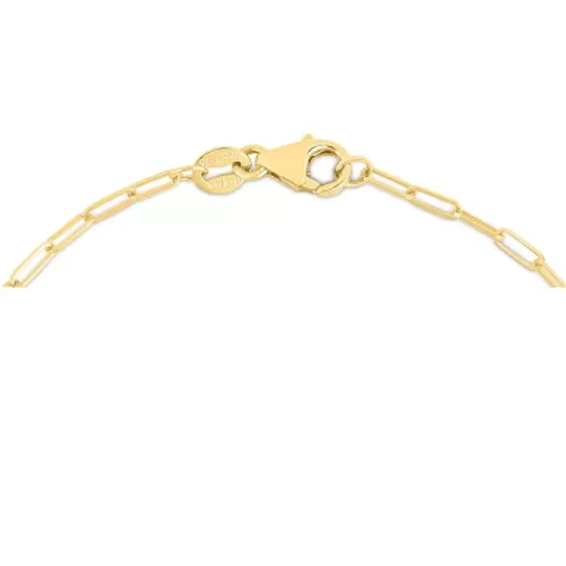 14K Yellow Gold  Paperclip Bracelet With Baguette Blue Topaz