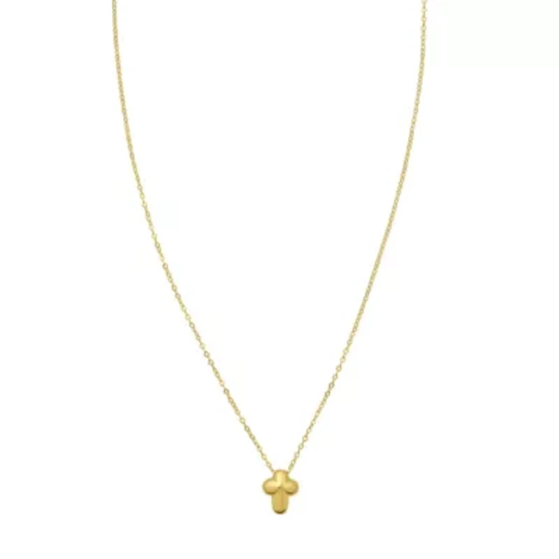 14KT Puffed Cross Necklace Lobster Clasp