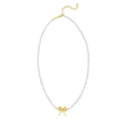 14K 18In Bowtie Elemant On Pearl Strand w/ Lobster Clasp-w/Ext
