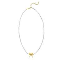 14K 18In Bowtie Elemant On Pearl Strand w/ Lobster Clasp-w/Ext