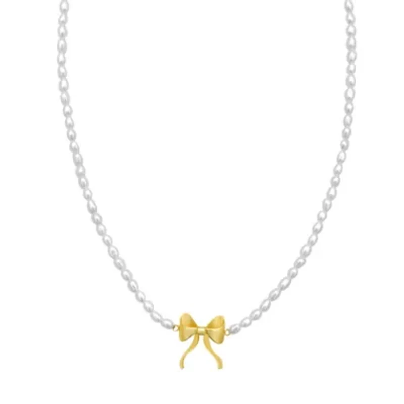 14K 18In Bowtie Elemant On Pearl Strand w/ Lobster Clasp-w/Ext