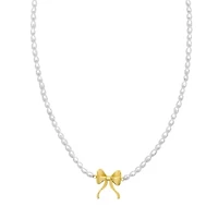 14K 18In Bowtie Elemant On Pearl Strand w/ Lobster Clasp-w/Ext