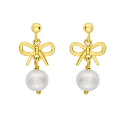 14K BowTie w/ Dangel Pearl Stud Earring w/ Push Back