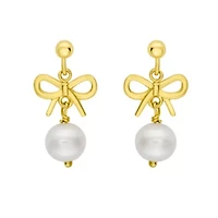 14K BowTie w/ Dangel Pearl Stud Earring w/ Push Back
