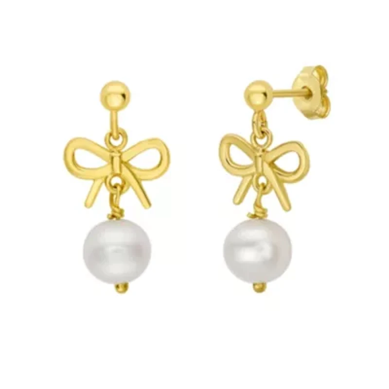 14K BowTie w/ Dangel Pearl Stud Earring w/ Push Back