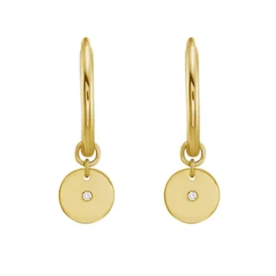 14K Disc Drop Hoop Earring