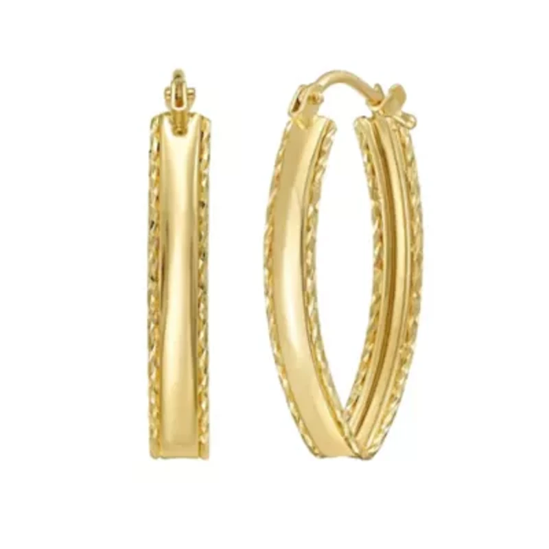 14KT DC Oval Hoop Earring Hinged Clasp