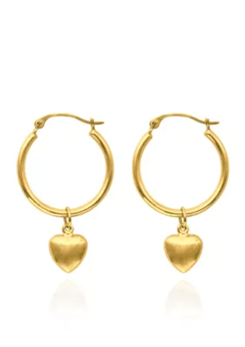 14K Yellow Gold Heart Round Hoop Earring