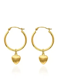 14K Yellow Gold Heart Round Hoop Earring