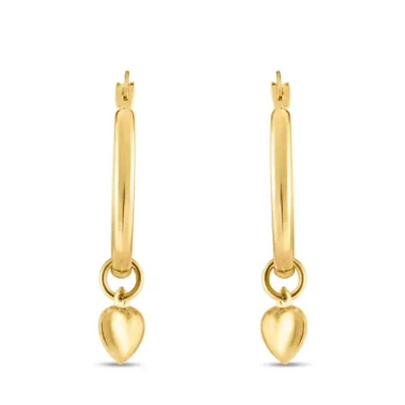 14K Yellow Gold Heart Round Hoop Earring
