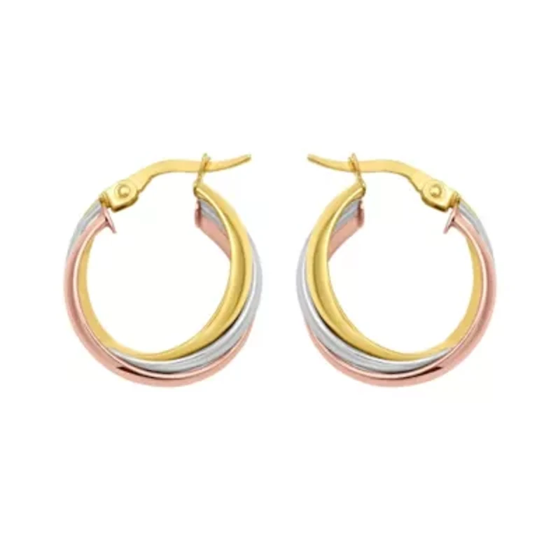14K Tri Triple Row Hoop Earring w/ Hinged clasp