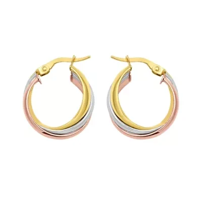 14K Tri Triple Row Hoop Earring w/ Hinged clasp