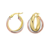 14K Tri Triple Row Hoop Earring w/ Hinged clasp