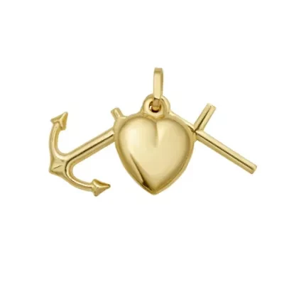 14K Heart- Cross & Anchor Pendant
