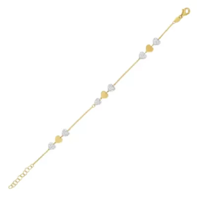 14KT DC Heart Station Bracelet Lobster Clasp