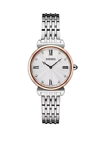 2 Tone Crystal Watch With Silver Pattern Dial And 8 Crystal Accents