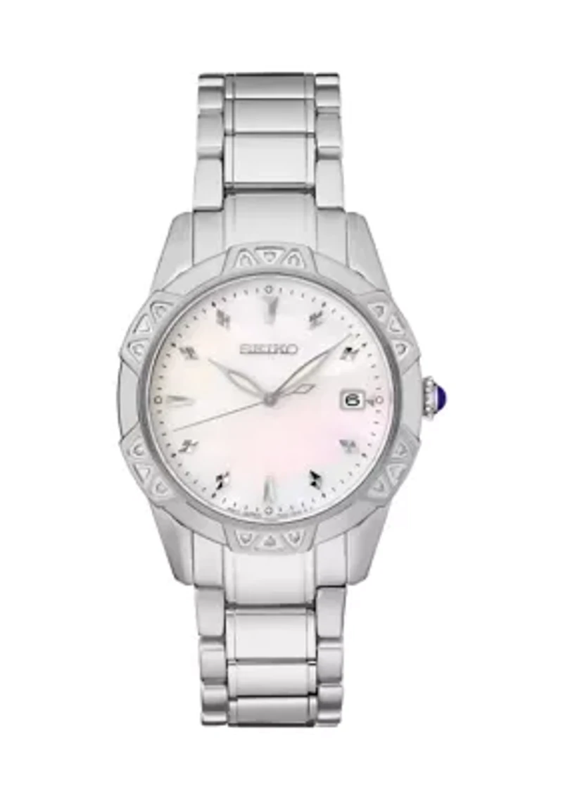 Diamond Quartz MOP Dial Watch in Stainless Steel