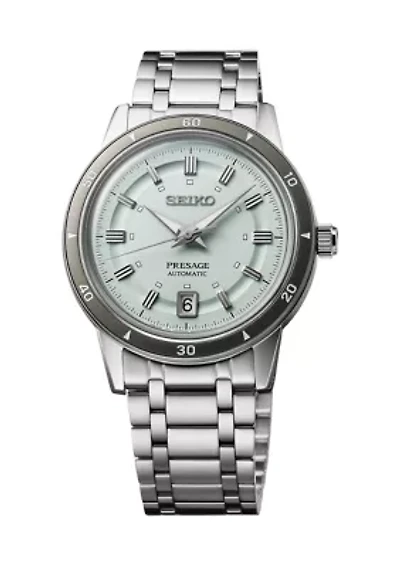 Presage, Style 60's Automatic, Green Dial, Sterling Silver Case & Bracelet Watch 