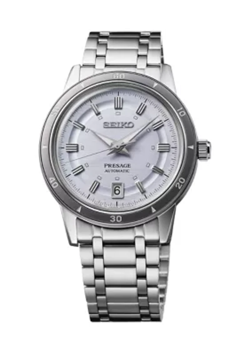 Presage, Style 60's Automatic, Lavender Dial, Sterling Silver Case & Bracelet Watch
