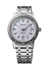 Presage, Style 60's Automatic, Lavender Dial, Sterling Silver Case & Bracelet Watch 