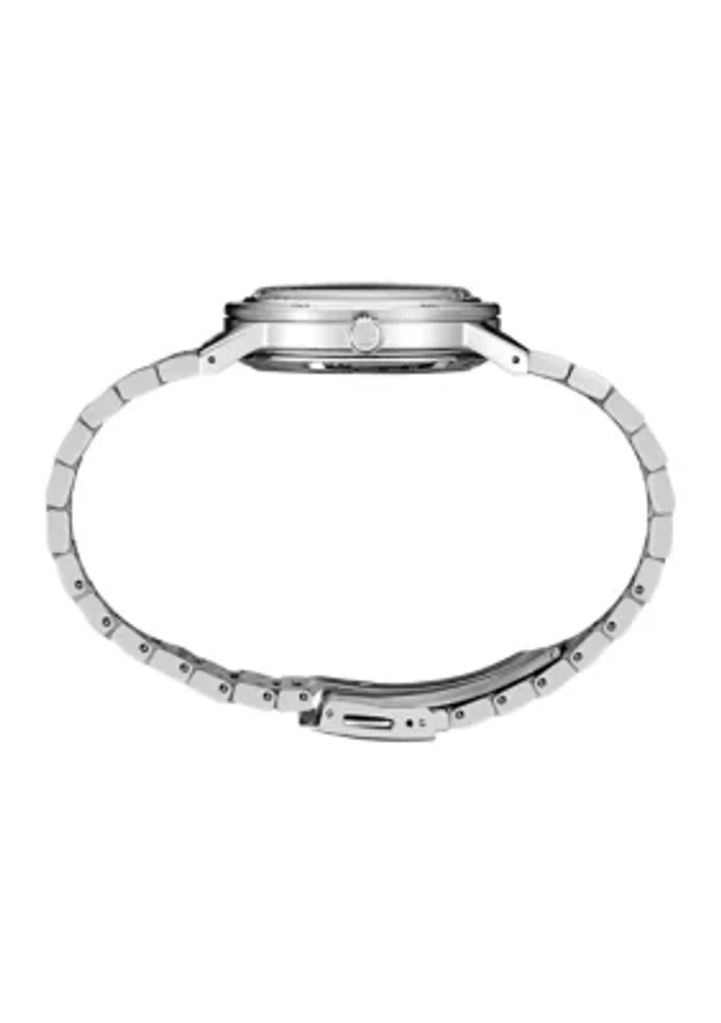 Presage, Style 60's Automatic, Lavender Dial, Sterling Silver Case & Bracelet Watch 