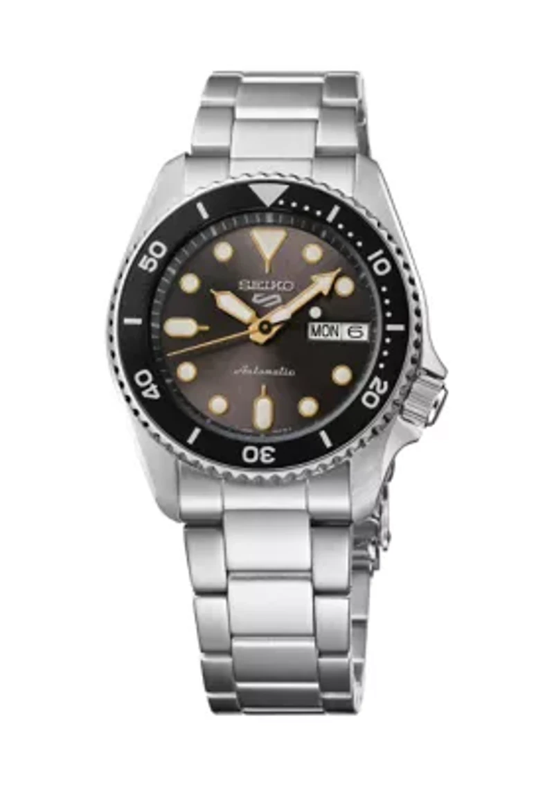 Men's 5 Sports Stainless Steel Black Dial Watch