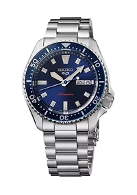 Seiko 5 Sports, Automatic Movement, Sterling Silver Case & Bracelet, Blue Dial Watch