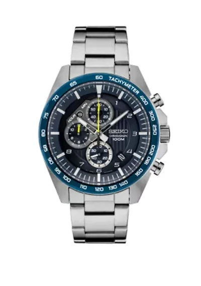 Men's Essential Chronograph with Blue Dial and Yellow Accents