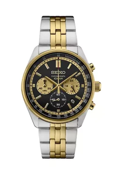 Men's Essentials Quartz Chronograph Black Dial Two Tone Case and Bracelet Watch