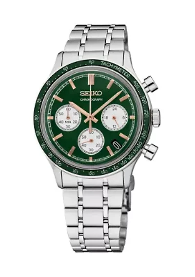 Essentials Watch with Quartz Chronograph, Stainless Steel Case and Bracelet, Green Dial