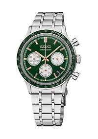 Essentials Watch with Quartz Chronograph, Stainless Steel Case and Bracelet, Green Dial