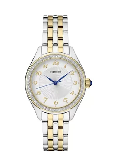 Women's Crystals Two Tone Stainless Steel Quartz Watch